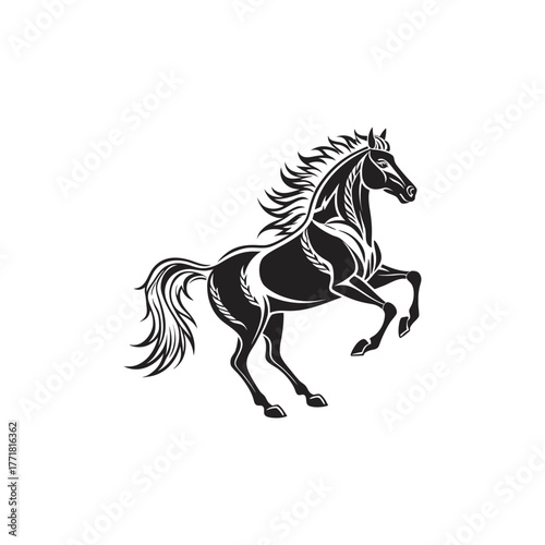 Elegant Black Horse Silhouette Vector on White Background
