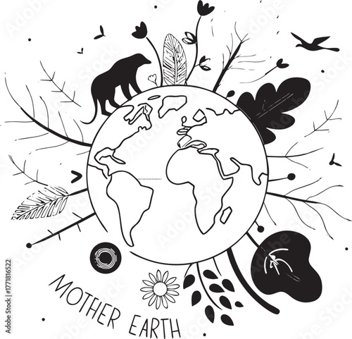 Global warming concept vector illustration design with an earth globe map, a tree, and an animal, symbolizing the planet's ecology and nature