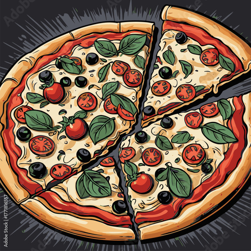 very delicious pizza food vector