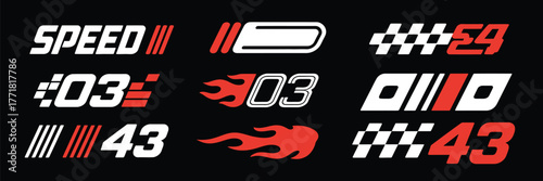 Racing Cars and Stripe Vector Set – Checkered Flags, Motocross Labels, Speed Lines, Motorsport Graphics, Race Decals, and Tuning Stickers for Automotive Design