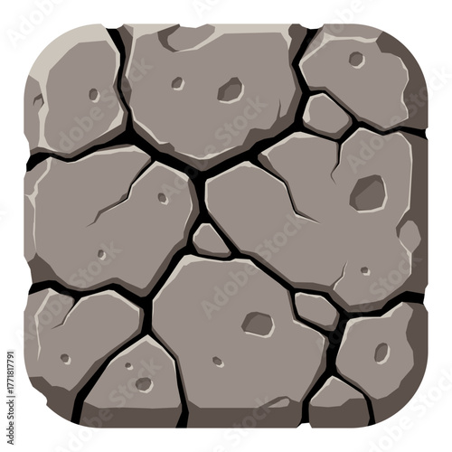 3D game asset UI vector icon image of dry mud soil block square transparent png