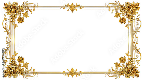 elegant golden frame luxury decorative border ornate metallic rectangle vintage photo frame classic gilded edge isolated on white background
