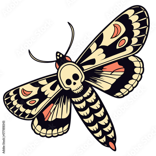A deaths head moth with skull pattern, a symbol of mortality and transformation