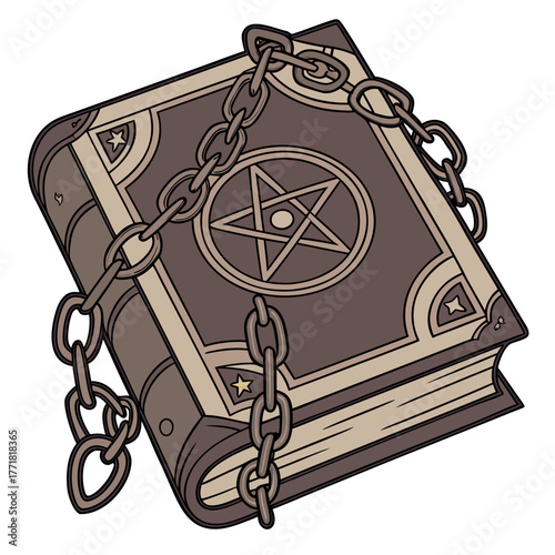 Ancient book with chains, magic spell book