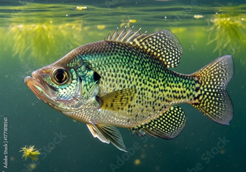 Crappie fish live in river and lake water, swimming freely in the water