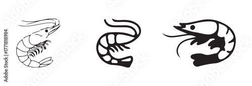 Simple shrimp  fish icon, seafood, food symbol, collection for hand drawn seafood icons, vector Illustration EPS 10. 