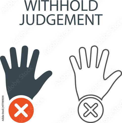 Withhold judgment. Line art icons. Pay attention, maintain eye contact, use empathy, and share relevant icons. Solid icon collection.