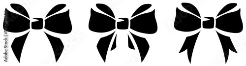 Black silhouettes of bows isolated on a white background. Set of vector black and white clipart illustrations