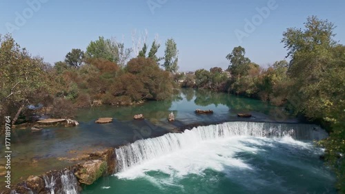 Aerial view of the waterfall of Manavgat from drone, Antalya, Turkey. High quality footage in 4k format