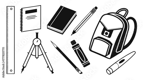 School supplies drawing illustration stationery education concept graphic objects