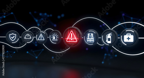 Digital Safety Hazard Warning Icons Dark Abstract Copy Space