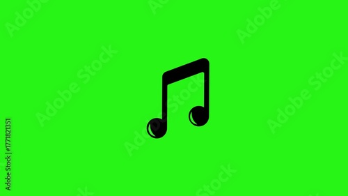 Music note icon floating animation on green screen background in 4k