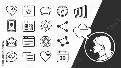 Icons communication network social media technology and business