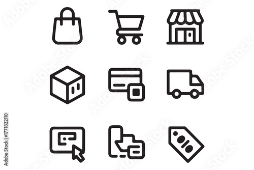 Collection of E-commerce and Shopping Flat Line Icons