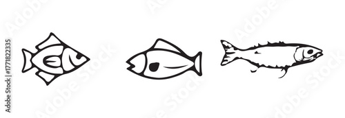 Fish icon set, seafood food apps,  seafood food website, fish or seafood symbol, food sign collection,  vector illustration EPS 10.