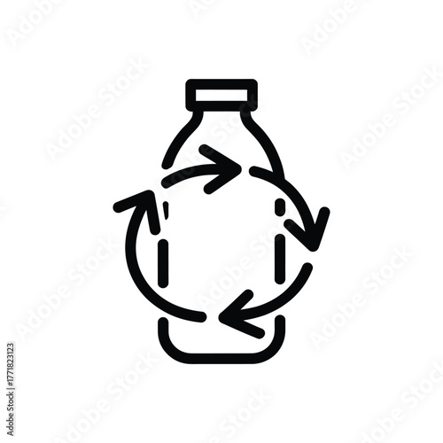 Recycling symbol with arrows around a plastic bottle outline for sustainability