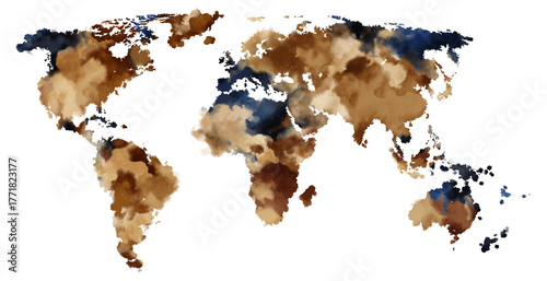 Abstract Watercolor World Map with Earthy Tones