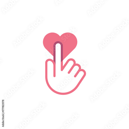 Hand cursor clicking on a pink heart icon representing liking or favoriting content