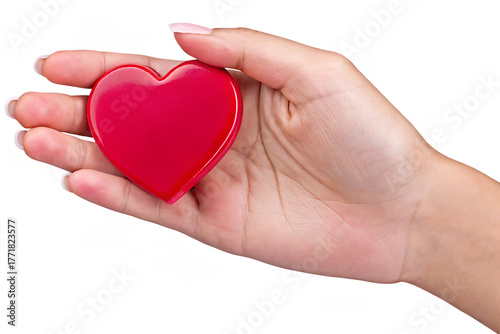 holding red heart for love wedding or valentine isolated on white background png, ai generated.
