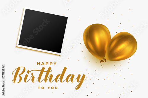 happy birthday festive invitation poster with empty photo frame