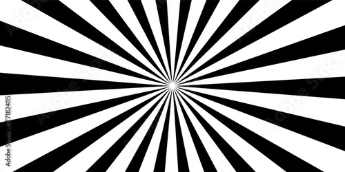 Sun ray light. Sun rays background. Radial burst. Sunburst black pattern isolated on white background. Beams line. Radiate sunlight. Comic effect texture. Retro pop art stripe. Vector illustration