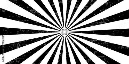 Sun ray light. Sun rays background. Radial burst. Sunburst black pattern isolated on white background. Beams line. Radiate sunlight. Comic effect texture. Retro pop art stripe. Vector illustration