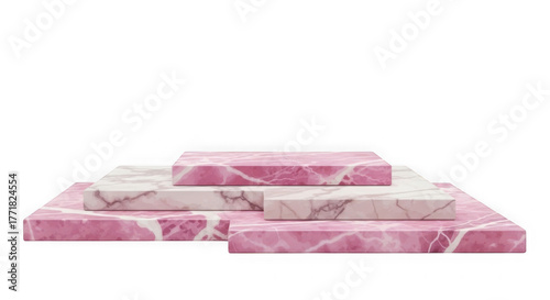 Four stacked pink and white marble blocks on a black background