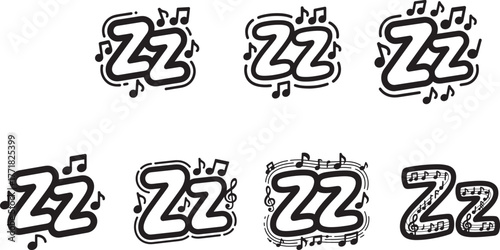 Sleep sound symbols with musical notes treble clef