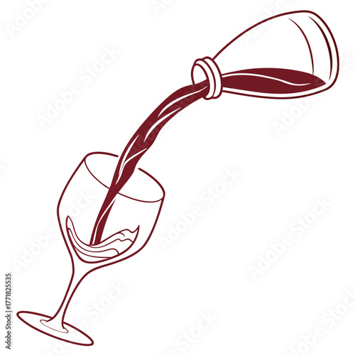 Red Wine Pouring into Glass Outline Illustration bottle liquid