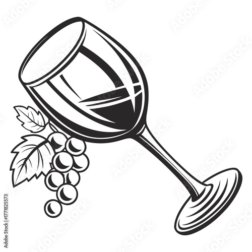 Wine Glass With Grapes And Leaves Illustration drink beverage