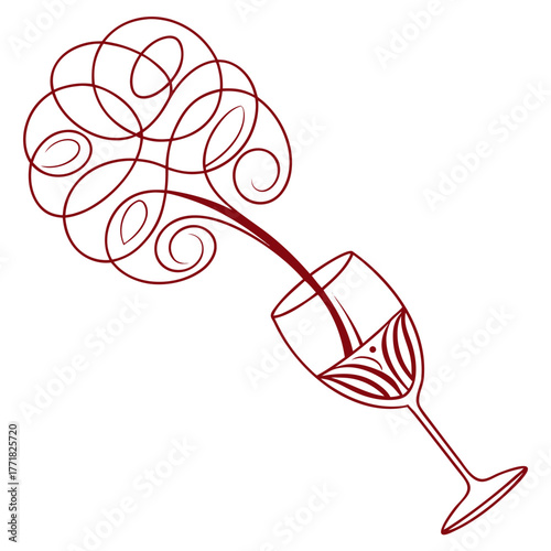 Red Wine Swirl Abstract Art Pouring into Wine Glass liquid