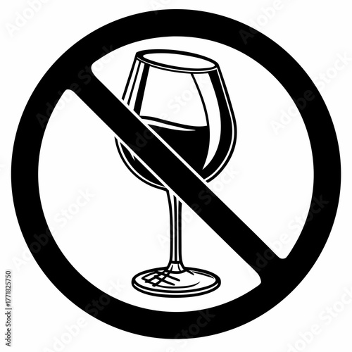 Black and White No Wine Glass Symbol no alcohol prohibition