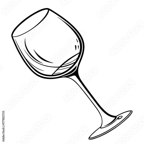Simple Line Drawing of an Empty Wine Glass Keywords: wine glass, drink, beverage, alcohol, glass