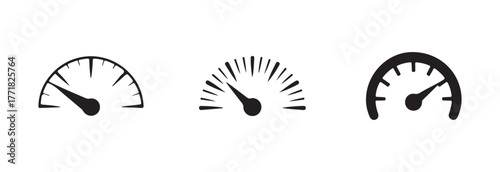 Measurement level meter icon set, gauge line limit scale, collection of speedometers icons, vector Illustation EPS 10.