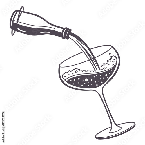 Wine Being Poured from Bottle into Glass Keywords: wine glass, bottle, pouring, drink, beverage