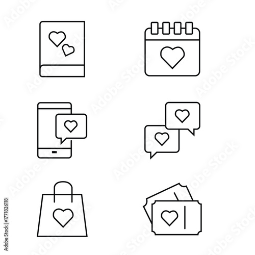 heart, love book, love message chat icons