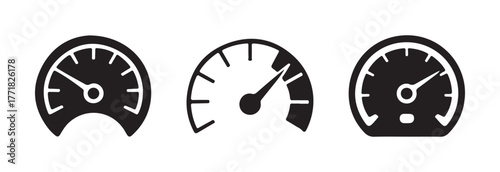 Speedometer icon set, automotive symbols collection,  fast speed, Internet speed, gauge, dashboard, indicator, tachometer, scale, rating meter signs, vector illustration EPS 10.