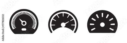 Measurement level meter icon set, gauge line limit scale, collection of speedometers icons, vector Illustation EPS 10.