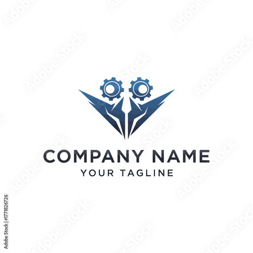 Modern technology logo with blue mechanical gears.