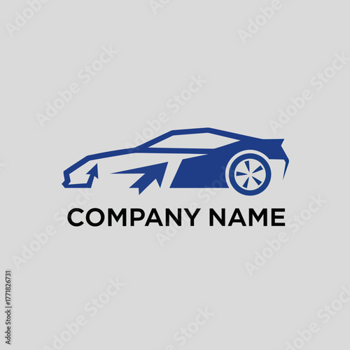 Modern Blue Sports Car Logo with Arrow Design.