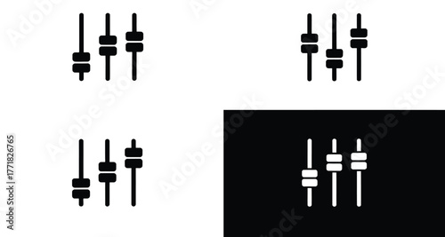 Vertical slider icons set – minimalist control panel symbols for settings, audio equalizer, adjustments, interface design, and customization 