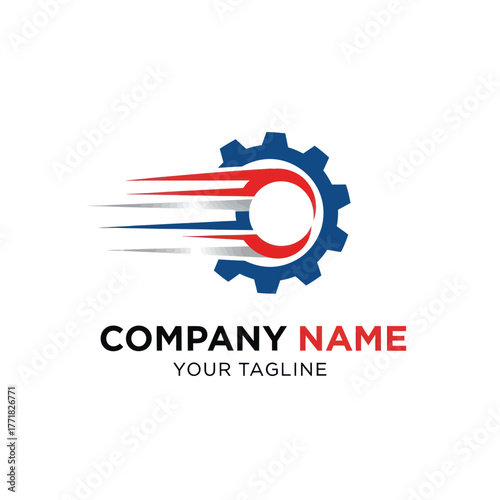 Gear Logo Design with Speed Lines for Technology and Engineering.