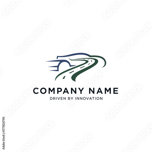 Modern Car Logo Design with Winding Road and Speed Lines.