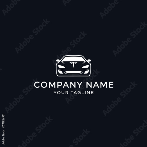 Modern Sports Car Logo Design White Silhouette on Black Background.