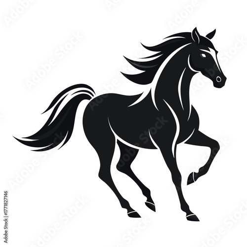 Elegant black horse running vector illustration of a powerful animal perfect for logo design and equestrian themes