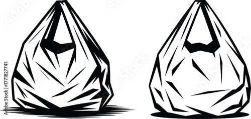 Garbage Bag Clipart, Black and White Trash Sack Illustration.
