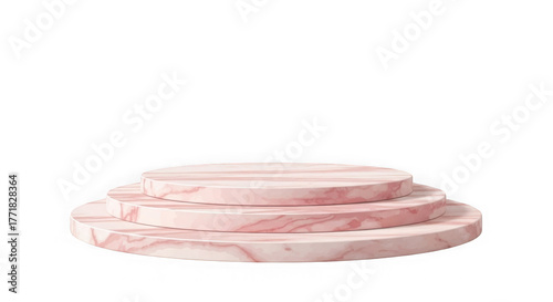 Tiered round pedestal display stand with pink marble texture
