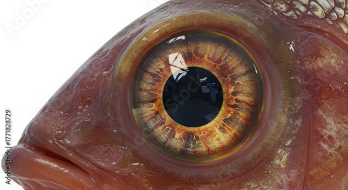 Close up of a fish eye with detailed textures and transparent background
