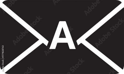 Black and white icon of a closed envelope with the letter A in white mail communication