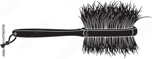 Black Silhouette of a Bristle Brush with Wooden Handle and Hanging Loop bristles